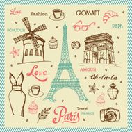 Paris hand drawn illustration with Eiffel tower N3