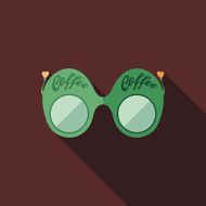 Green coffee sunglasses flat square icon with long shadows