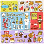 Restaurant colorful doodle banners 2 Hand drawn Vector illustration