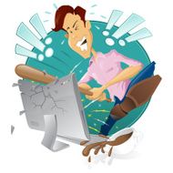angry frustrated man destroying his computer