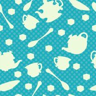 Seamless pattern with teapots cups mugs spoons saucers and sugar N2