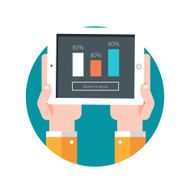 Hands hold tablet PC with graphs N2