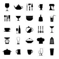 Vector flat kitchen dishes vintage icons set N2