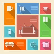 Colored vector icons for hotel with place text