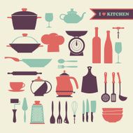 Vector Vintage kitchen dishes icons set N5