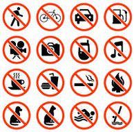 restrictions public signs black and white vector icon set