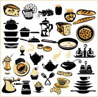 Set of different food and tableware