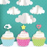 Colorful cupcakes with clouds