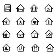 B&amp;W icons set Building Destination Place for Map