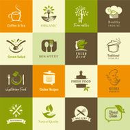 Set of icons for organic and vegetarian food