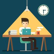 businessman working overtime late night in office N2