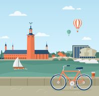 Stockholm seaside promenade view of the City Hall