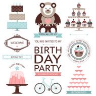 Vector set of birthday celebration or holiday icons isolated on N3