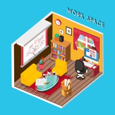 3d isometric infographic for cozy work space