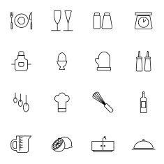 kitchen and food icons set vector illustration
