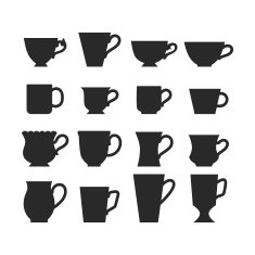 Set of mugs black silhouettes dishes