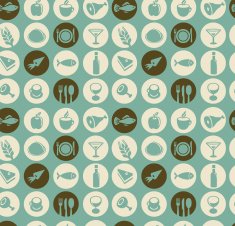Vector pattern with food and restaurant icons
