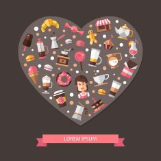 Heart composition of modern flat design coffee-shop cafe and