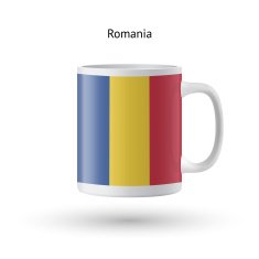 Romania flag souvenir mug on white background