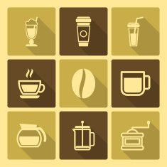 Coffee Drinks Icons With Long Shadow
