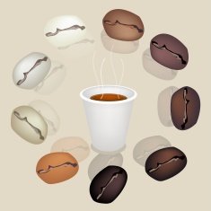 Differrent Coffee Beans Around Cup