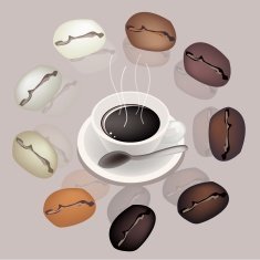 Differrent Coffee Beans Around A Cup