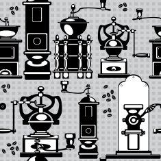 Vector seamless coffee grinder on gray background