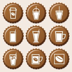 Set of coffee cup icon on bottle caps