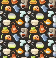 Seamless pattern with kitchen tools and cooking icons