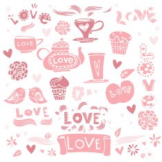 Set of pictures in doodle style for Valentine's Day
