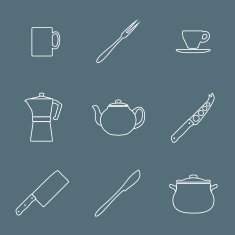 flat white outline dinnerwarwe icons set
