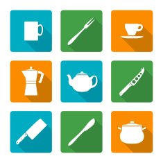 flat white silhouettes dinnerwarwe icons set