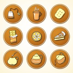Set tea and sweets round icons N2