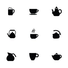 coffee tea 9 icons set