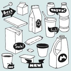Cartoon food and snack packages