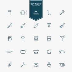 25 kitchen accessories minimal line icons
