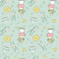 Pattern with cups of green tea