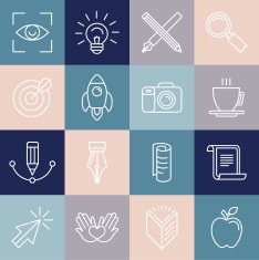Vector graphic designer icons and badges in linear style