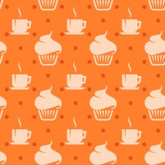 seamless background with cupcakes and coffee cups