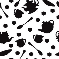 Seamless pattern with teapots cups mugs spoons saucers and sugar