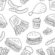 Seamless texture with fast food icons (vector)