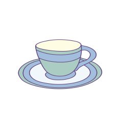 Colored Tea Cup and Saucer with Blue Green Stripes