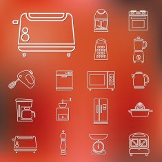 kitchen appliances and tools outline icons