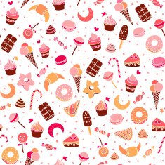 Sweets and baking desserts hand drawn seamless pattern vector