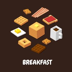 Isometric breakfast food items arranged in circle