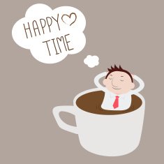 Businessman thinking happy time on a cup - Vector N2