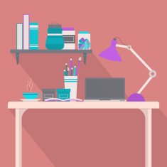 Studying table and bookshelf