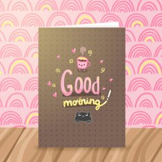 Good morning illustration with coffee and cat