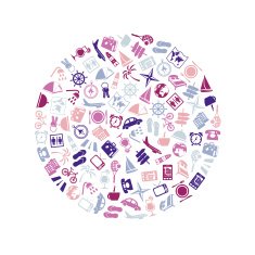 travel and accommodation icons in circle
