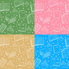 Set of seamless book and tea backgrounds